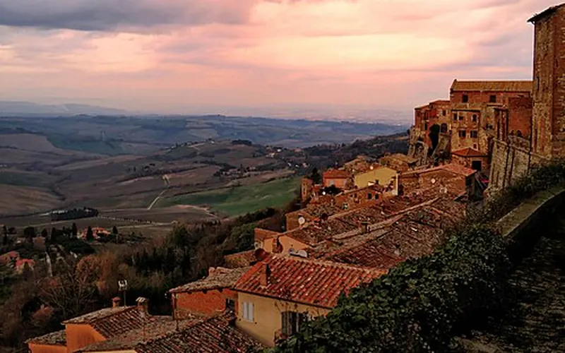 Montepulciano and the countryside at sunset