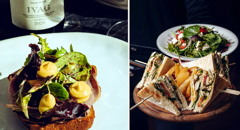 Toast e panini di Biffi: crostone con roast beef, maionese e insalatina, e club sandwich con patate fritte e insalata